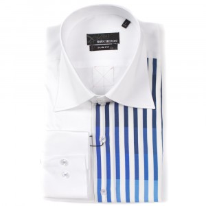 Рубашка белая с синими полосами приталенная