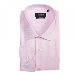 Рубашка розовая в полоску приталенная