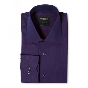 Фиолетовая рубашка в полоску приталенная и удлиненнная