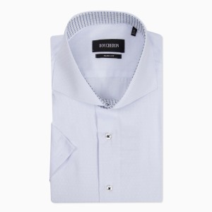 Рубашка белая с вставкой, с короткими рукавами, приталенная