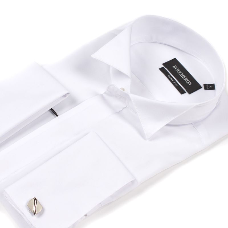 Рубашка мужская белая приталенная под запонки
