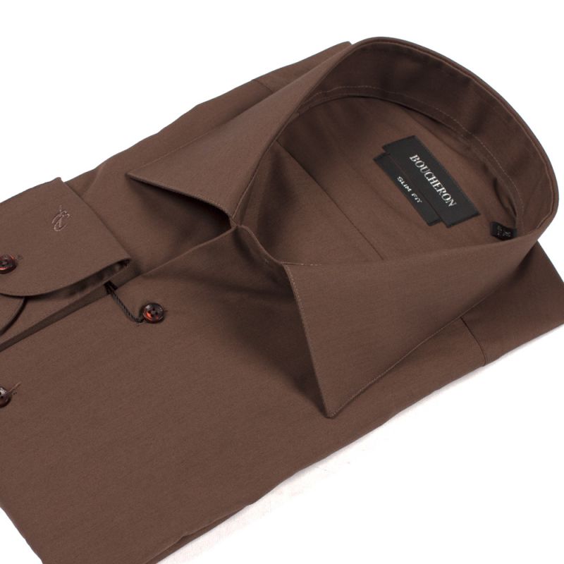 Рубашка коричневая однотонная приталенная