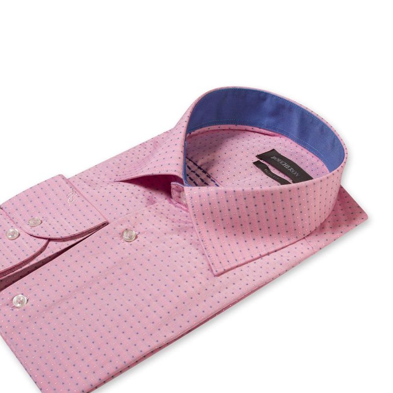 Рубашка розовая в горошек приталенная
