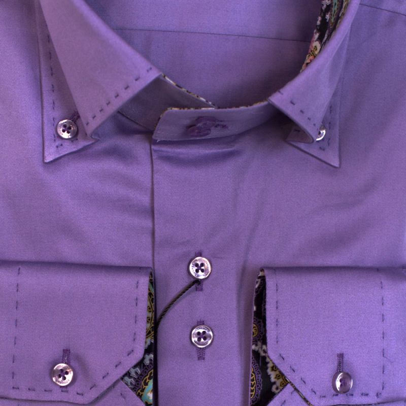 Рубашка фиолетовая однотонная с огурцами зауженная