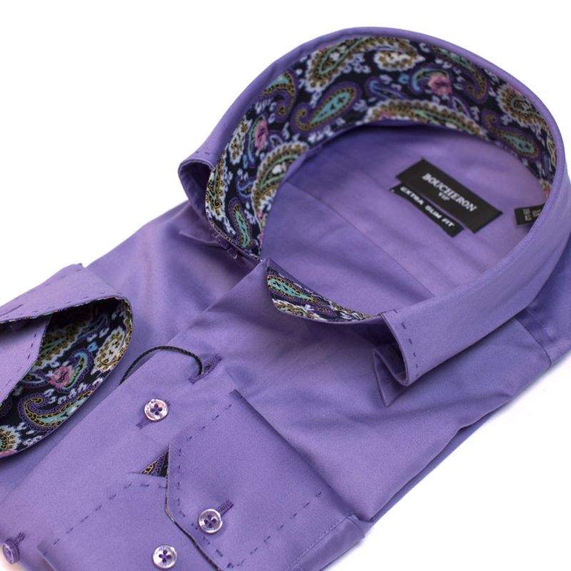 Рубашка фиолетовая однотонная с огурцами зауженная