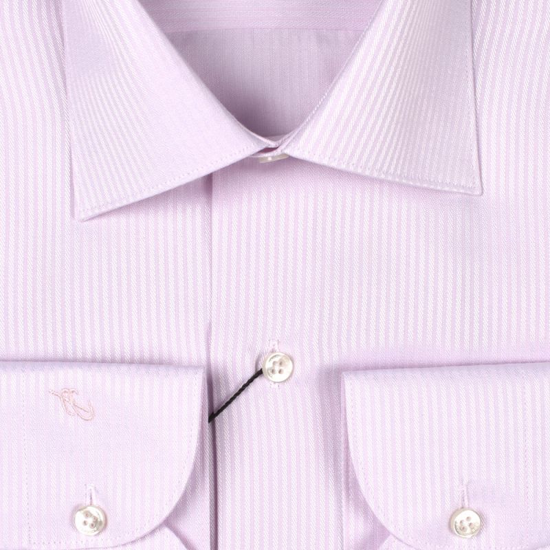 Рубашка розовая в полоску приталенная