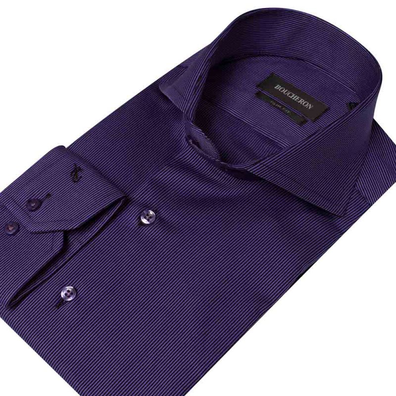 Рубашка фиолетовая в продольную полоску приталенная