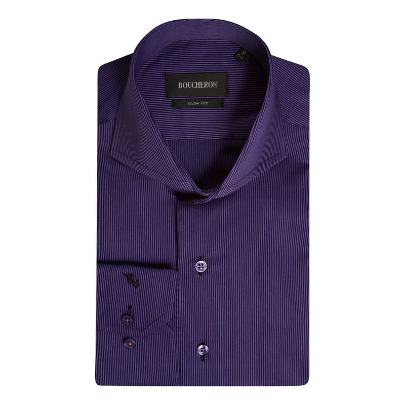 Рубашка фиолетовая в полоску приталенная и удлинённая