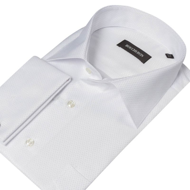 Рубашка белая с выделкой, под запонки, приталенная