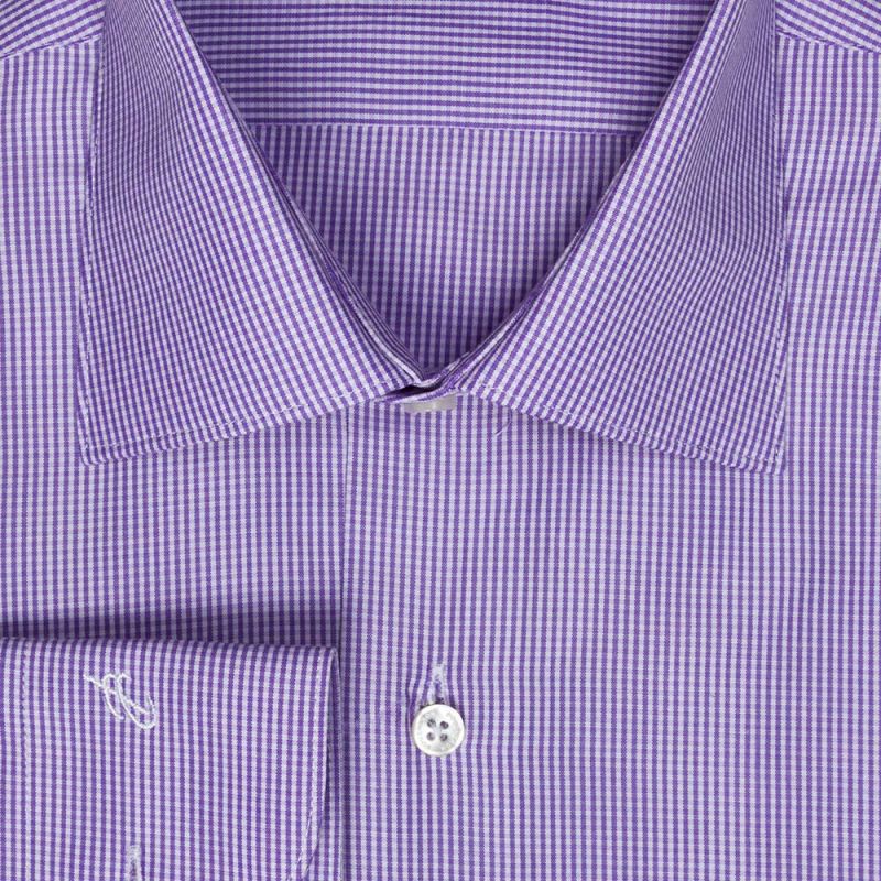Рубашка приталенного кроя, фиолетовая, в мелкую клетку