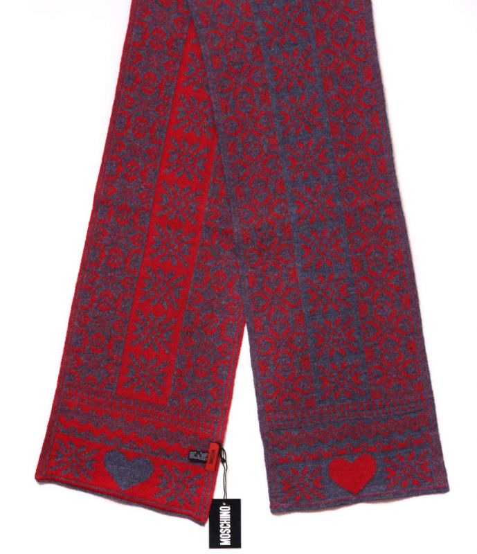 Тёплый шарф Moschino, красно-синий, с узором