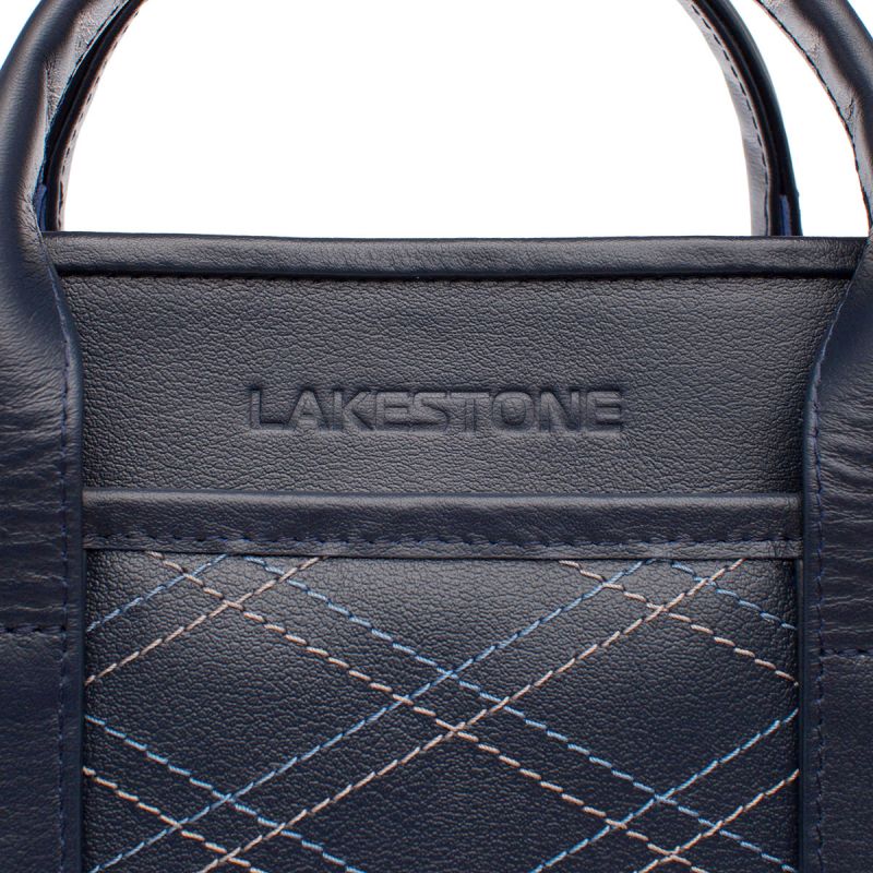 Кожаная сумка Lakestone Marion Dark Blue Rhombus