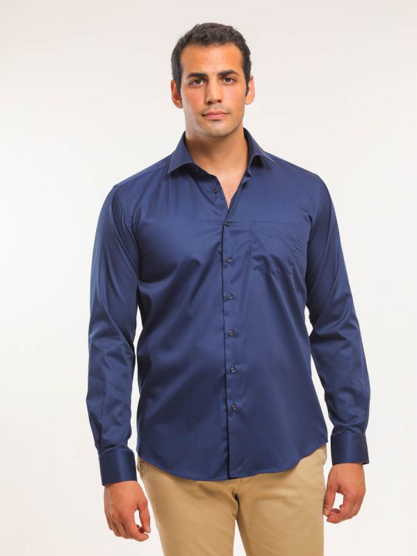 Мужская рубашка Rowan, неприталенная, тёмно-синяя, однотонная