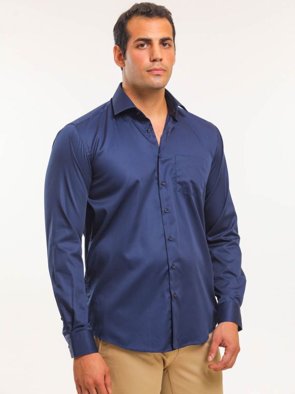 Мужская рубашка Rowan, неприталенная, тёмно-синяя, однотонная
