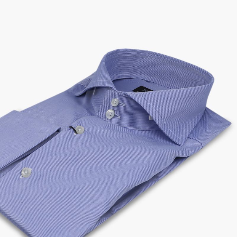 Рубашка лиловая в полоску, удлиненная, приталенная, Non Iron