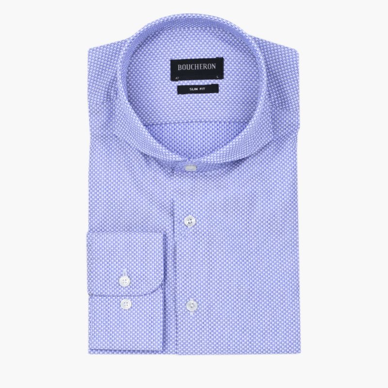 Рубашка голубая в горошек, приталенная, Non Iron