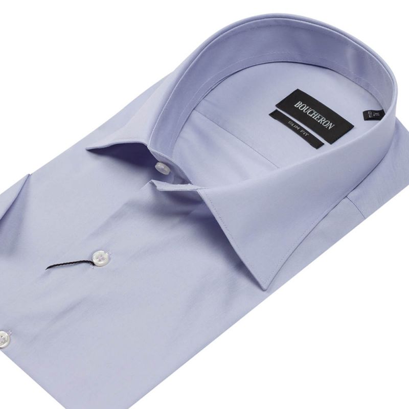 Рубашка бледно-фиолетовая с короткими рукавами приталенная