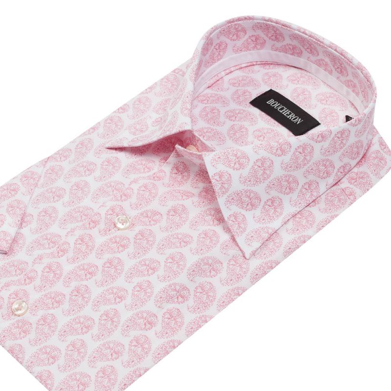 Рубашка бело-розовая с огурцами, с короткими рукавами, неприталенная