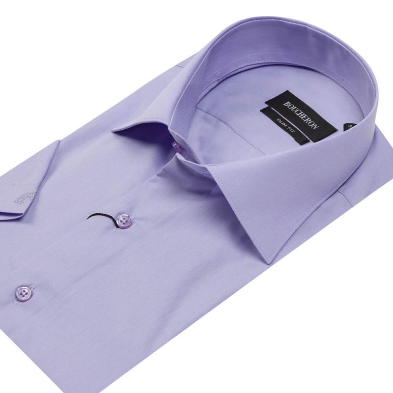 Рубашка бледно-лиловая с короткими рукавами приталенная