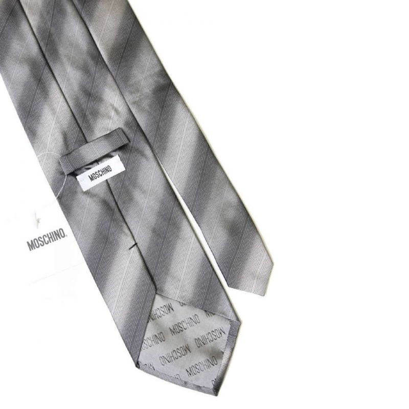 Серый шёлковый галстук в полоску с логотипом Moschino