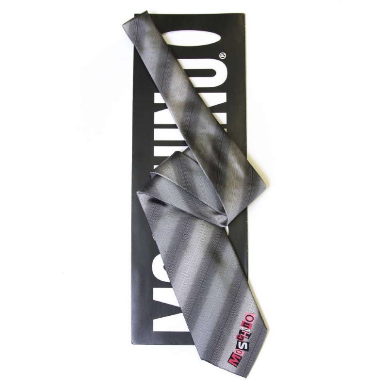 Серый шёлковый галстук в полоску с логотипом Moschino