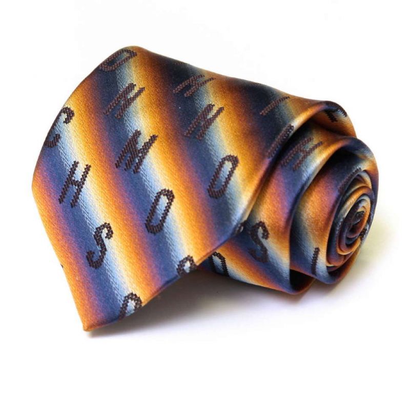 Разноцветный шёлковый галстук с буквами Moschino в полоску