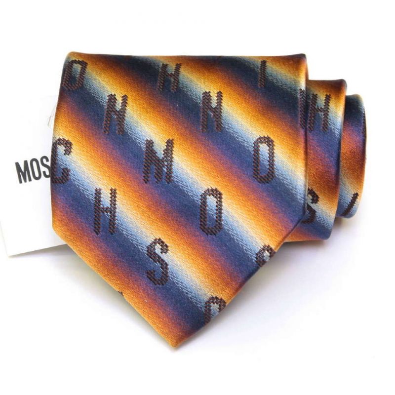 Разноцветный шёлковый галстук с буквами Moschino в полоску