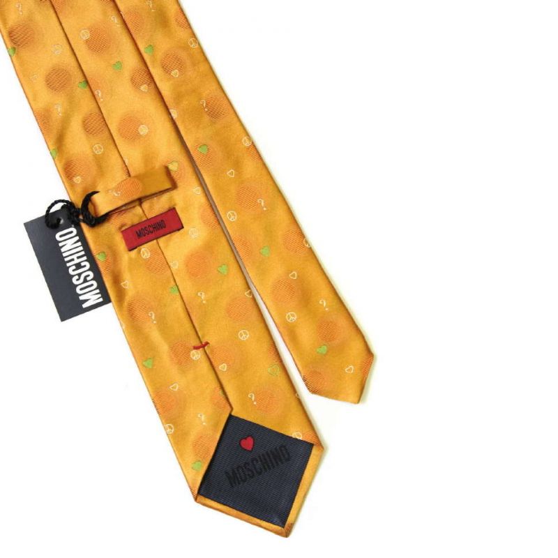Золотой шёлковый галстук Moschino в горошек