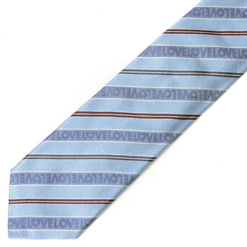 Голубой шёлковый галстук Moschino в тонкую полоску