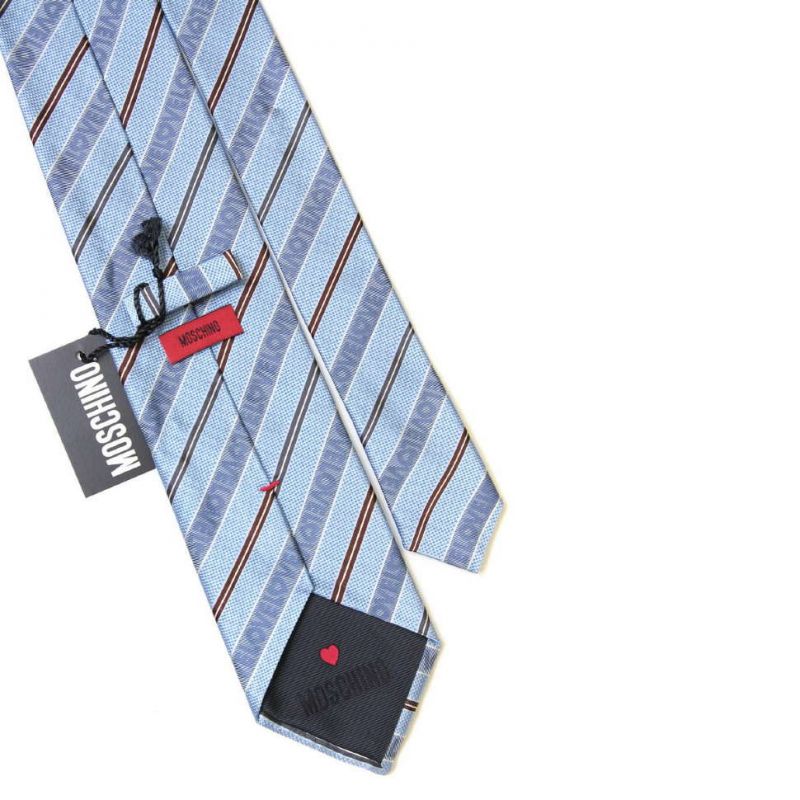 Голубой шёлковый галстук Moschino в тонкую полоску