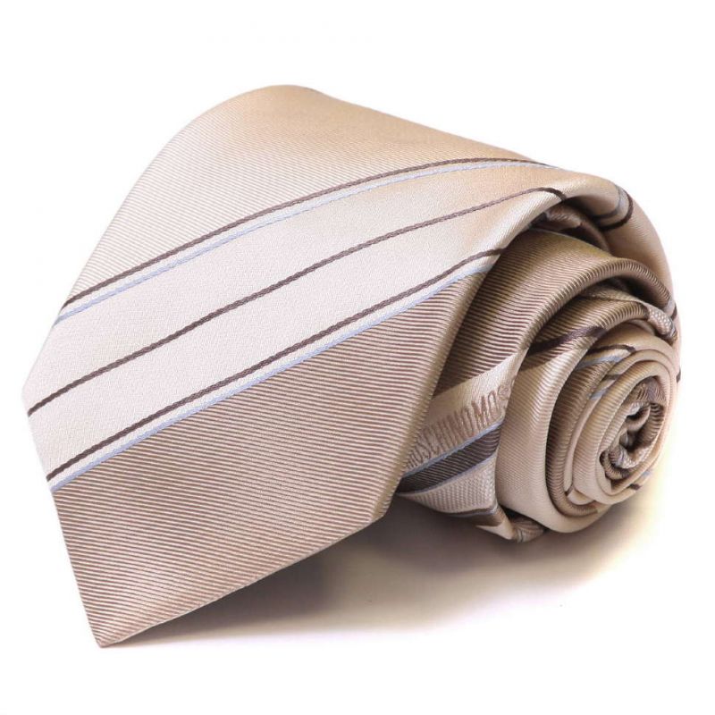 Светло-коричневый шёлковый галстук Moschino в полоску