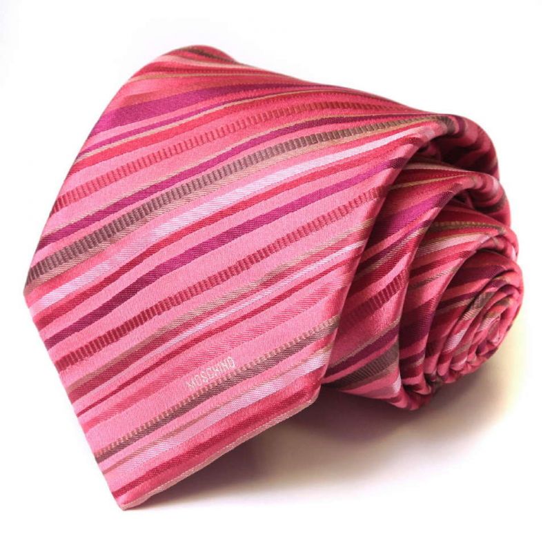 Розовый шёлковый галстук Moschino в полоску
