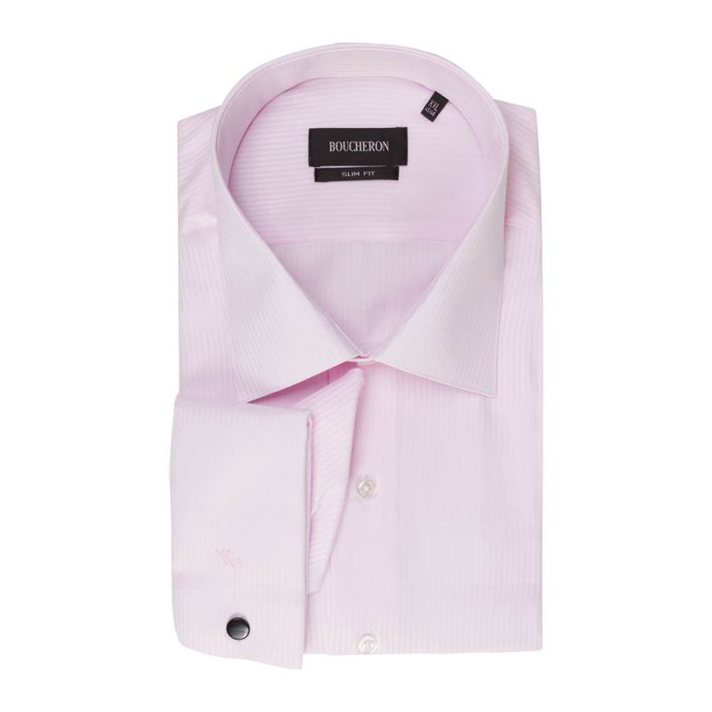 Рубашка розовая в полоску, под запонки, приталенная