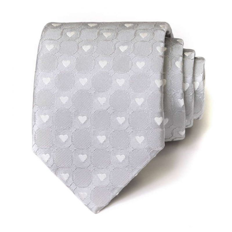 Серебристый шёлковый галстук Moschino с сердечками