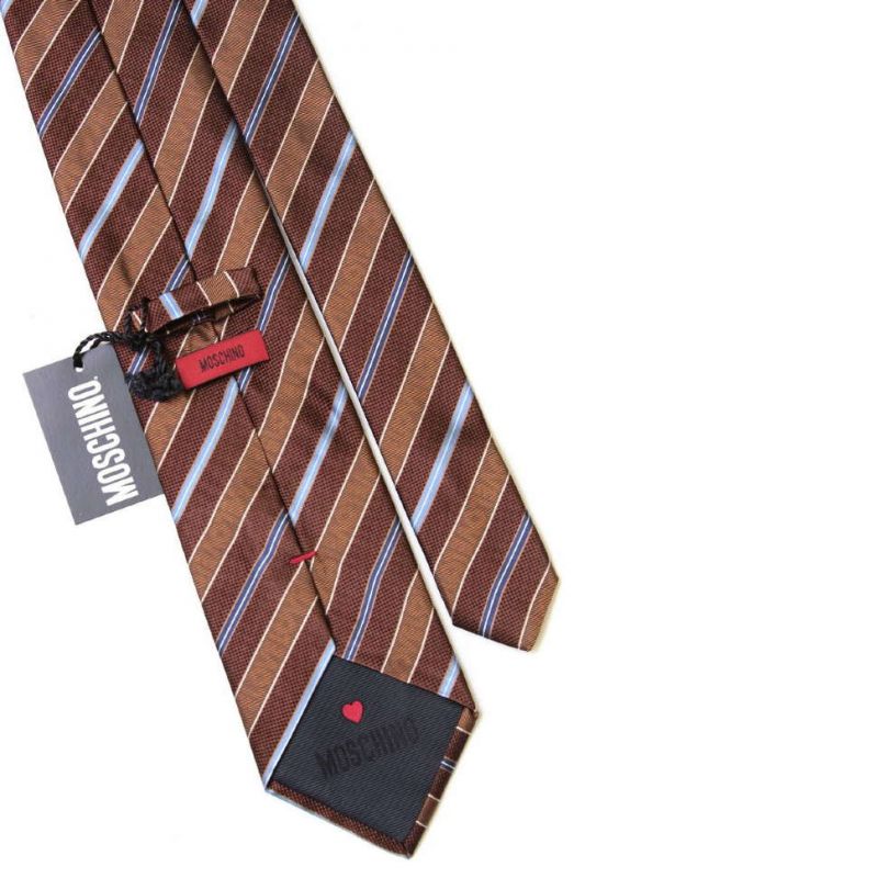 Коричневый шёлковый галстук Moschino в полоску