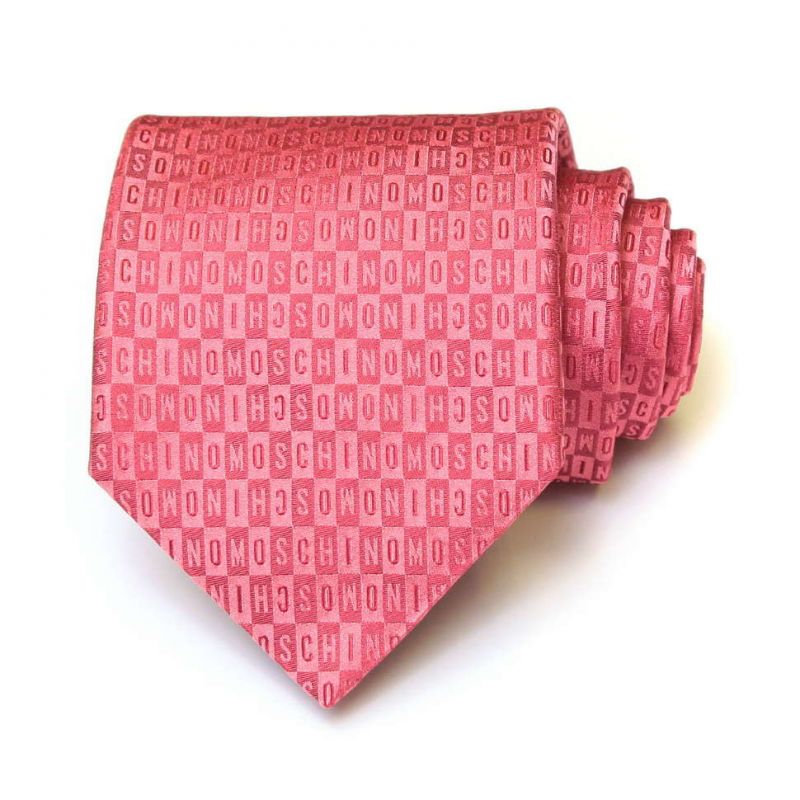Розовый шёлковый галстук Moschino с мелким принтом