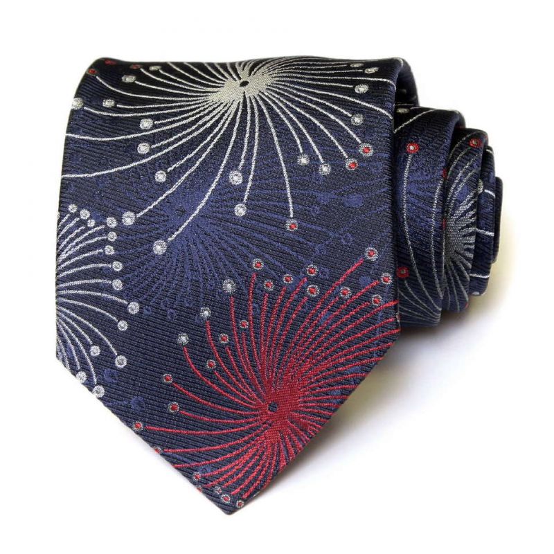 Синий шёлковый галстук Moschino разноцветными салютами