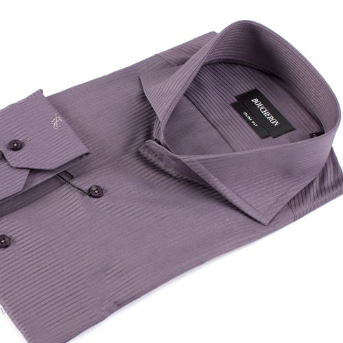 Рубашка светло-фиолетовая в полоску приталенная
