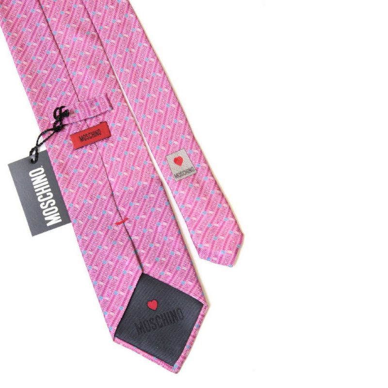 Розовый шёлковый галстук Moschino с мелким рисунком