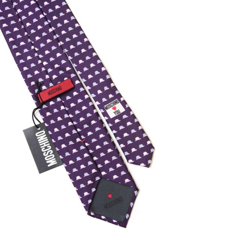 Фиолетовый галстук из шёлка Moschino с шляпками
