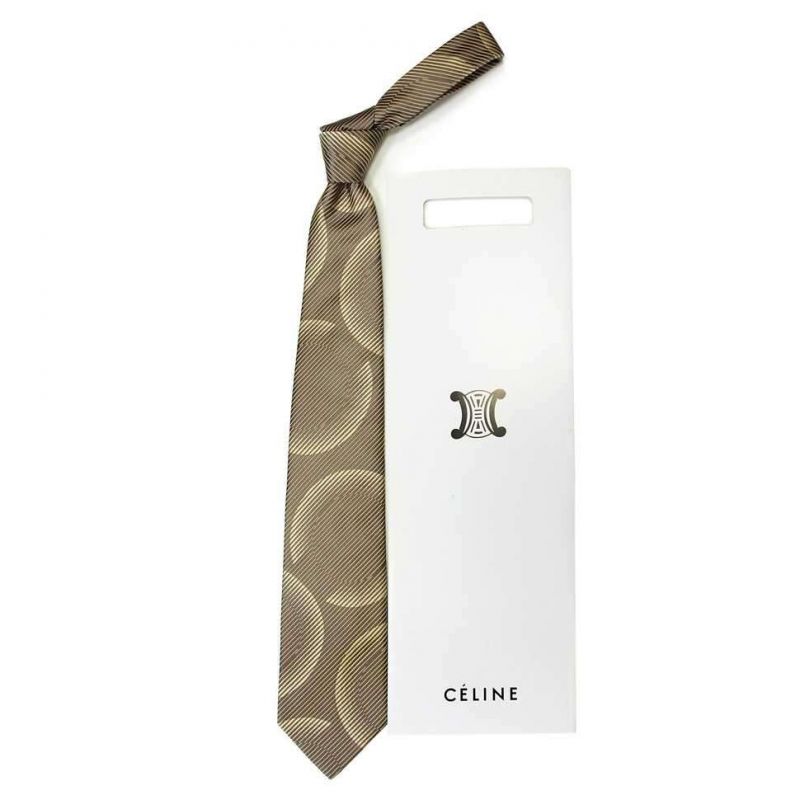 Оливковый шёлковый галстук с большими логотипами Celine