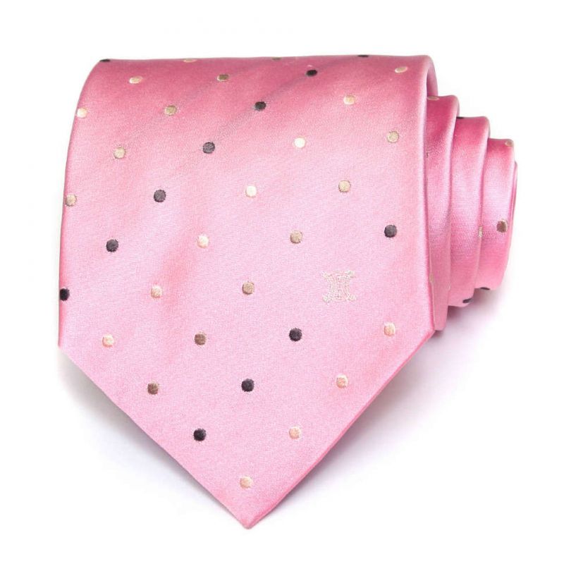 Розовый шёлковый галстук Celine в горошек