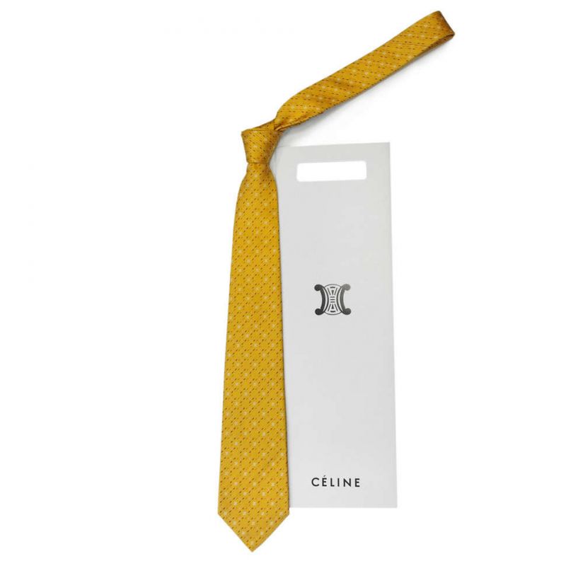 Жёлто-золотой шелковый галстук Celine с штрихами