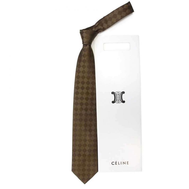 Коричневый шелковый галстук Celine в ромбик
