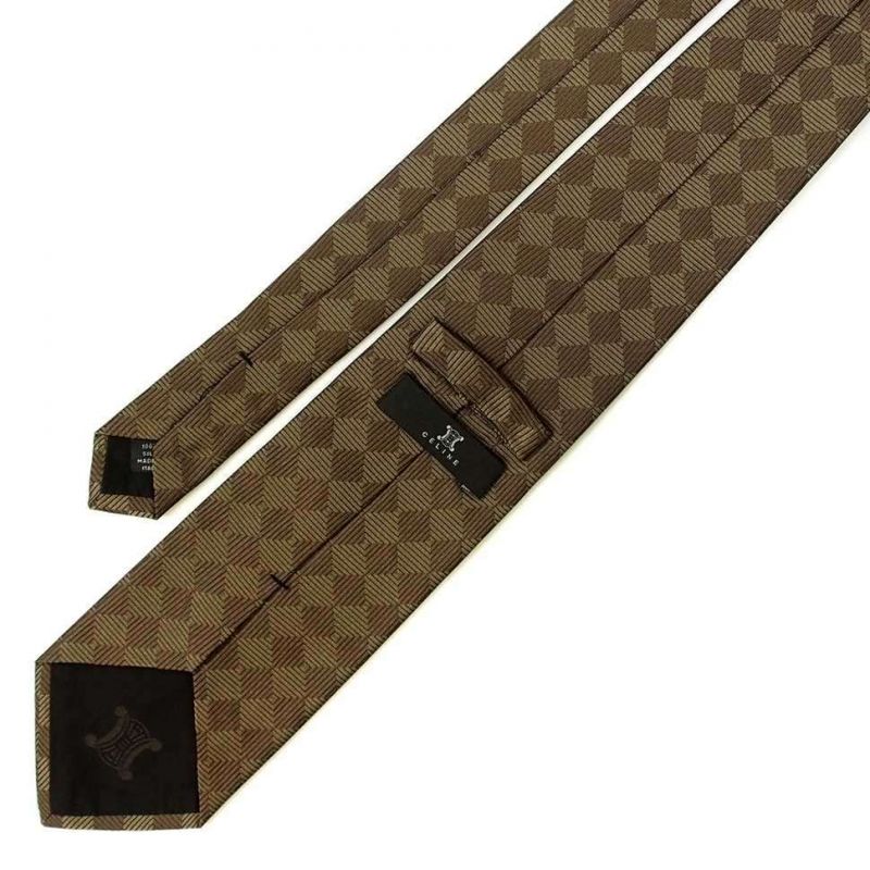Коричневый шелковый галстук Celine в ромбик