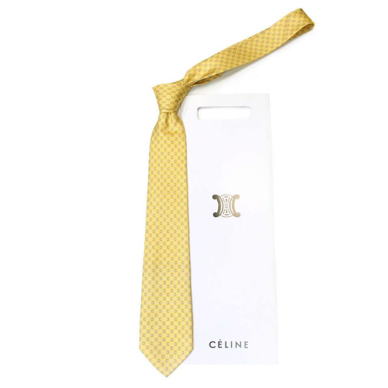Лимонный шелковый галстук Celine в горошек