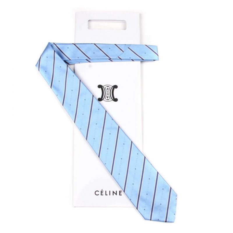 Голубой шелковый галстук Celine в полоску