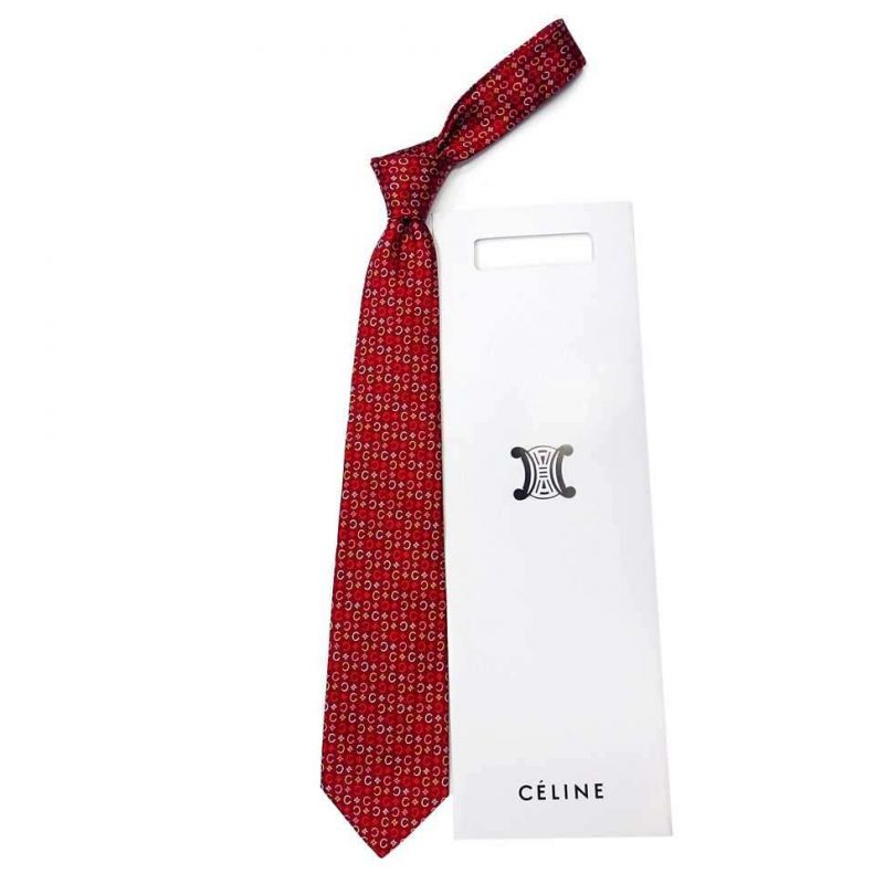 Бордовый шелковый галстук Celine со знаками