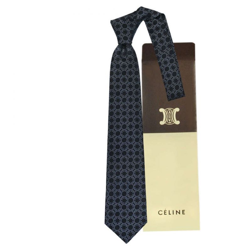 Чёрный шелковый галстук с орнаментом из логотипов Celine