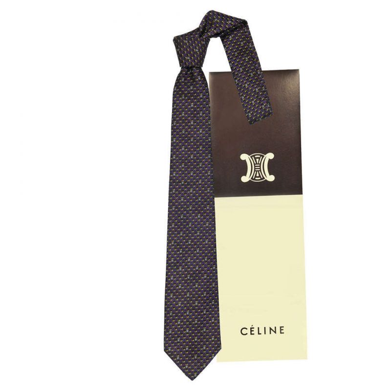 Фиолетовый шелковый галстук Celine с пёстрым рисунком